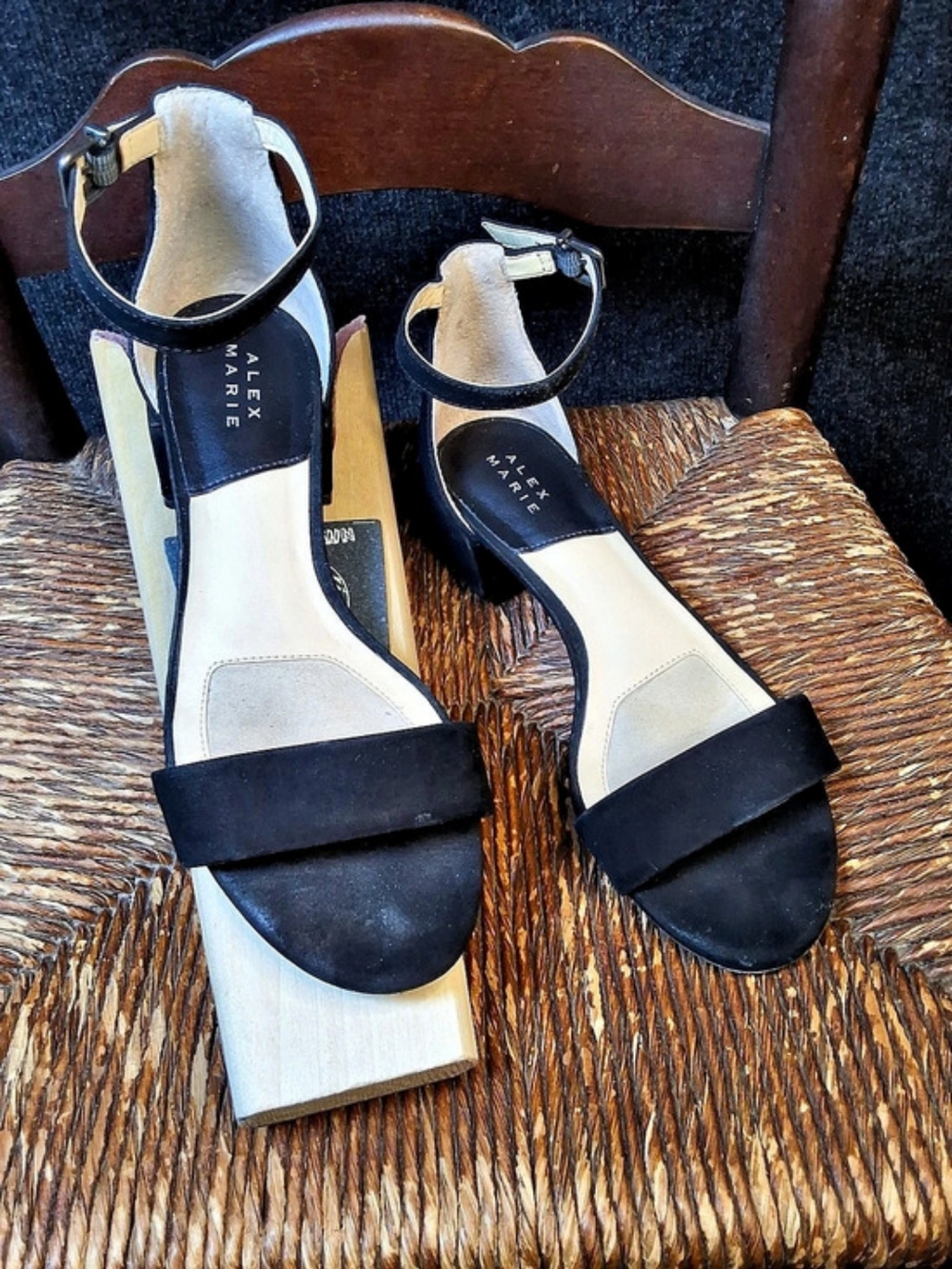 ALEX MARIE Black Block Heel Ankle Strap Sandals